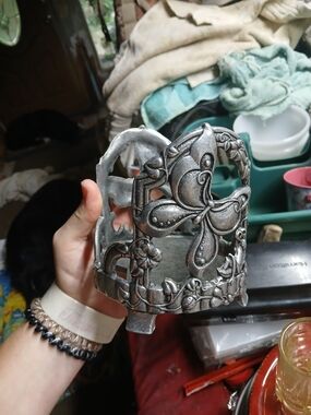 Vintage Carson Pewter Large Round Candle Butterfly Holder Beautiful